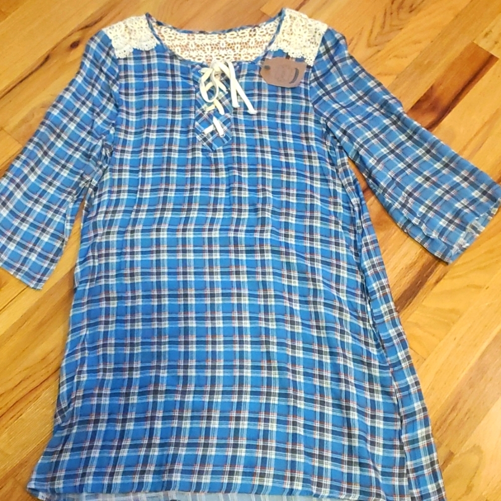 NWT Kori blue plaid dress